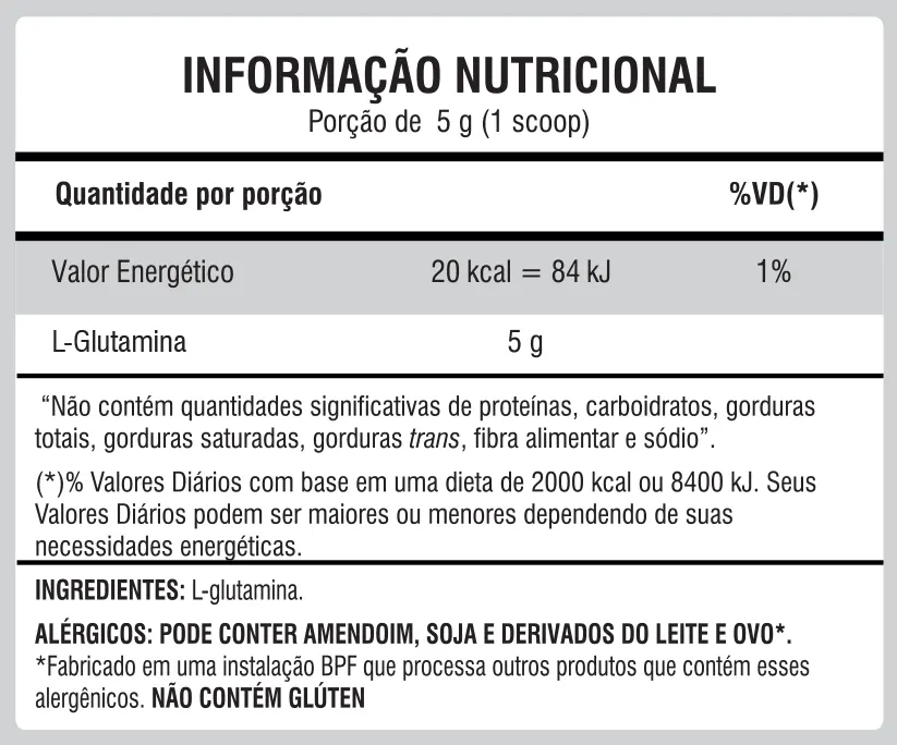 Doctor's Glutamine Tabela Nutricional