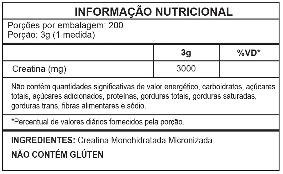 Tabela nutricional Doctor's Creatine 600g