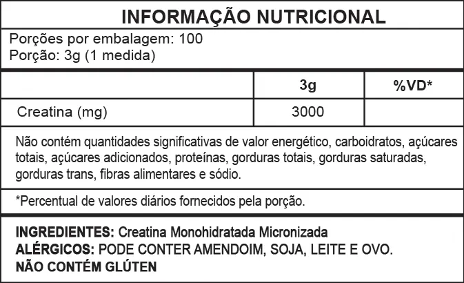 Tabela nutricional Doctor's Creatine