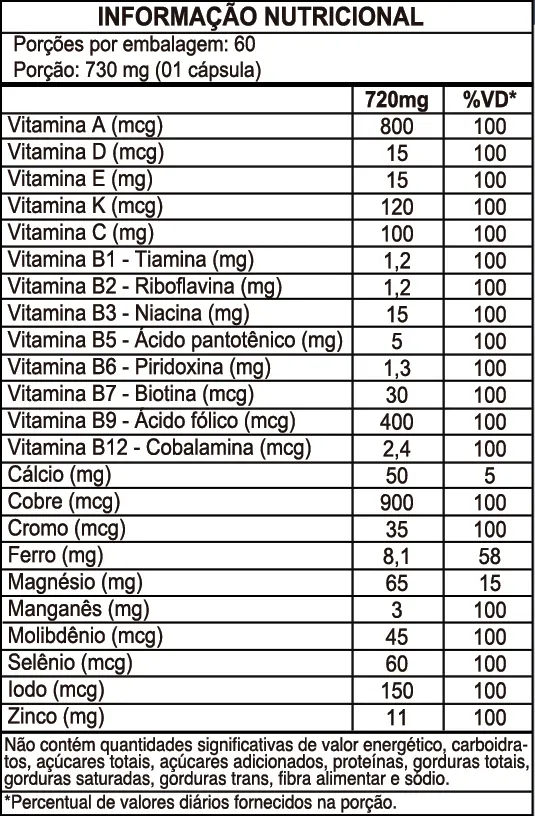 Doctor's Vita A-Z composição nutricional